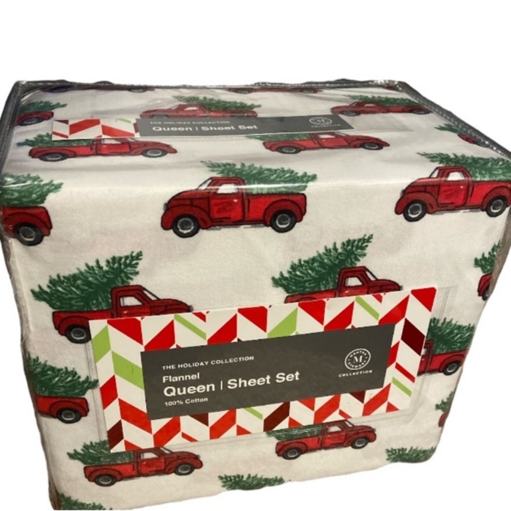 Christmas Tree Red Truck Bed Queen Sheets